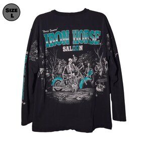 VINTAGE Iron Horse Saloon Skeleton Scrapyard USED Long Sleeve Shirt (L, 1996)